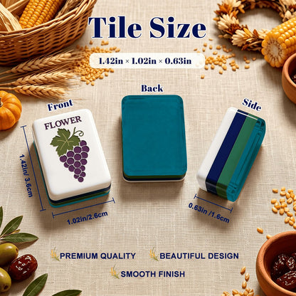 Teal Tuscan Earthy Botanical 4 Layer Engraved American Mahjong Tiles And Carry Case