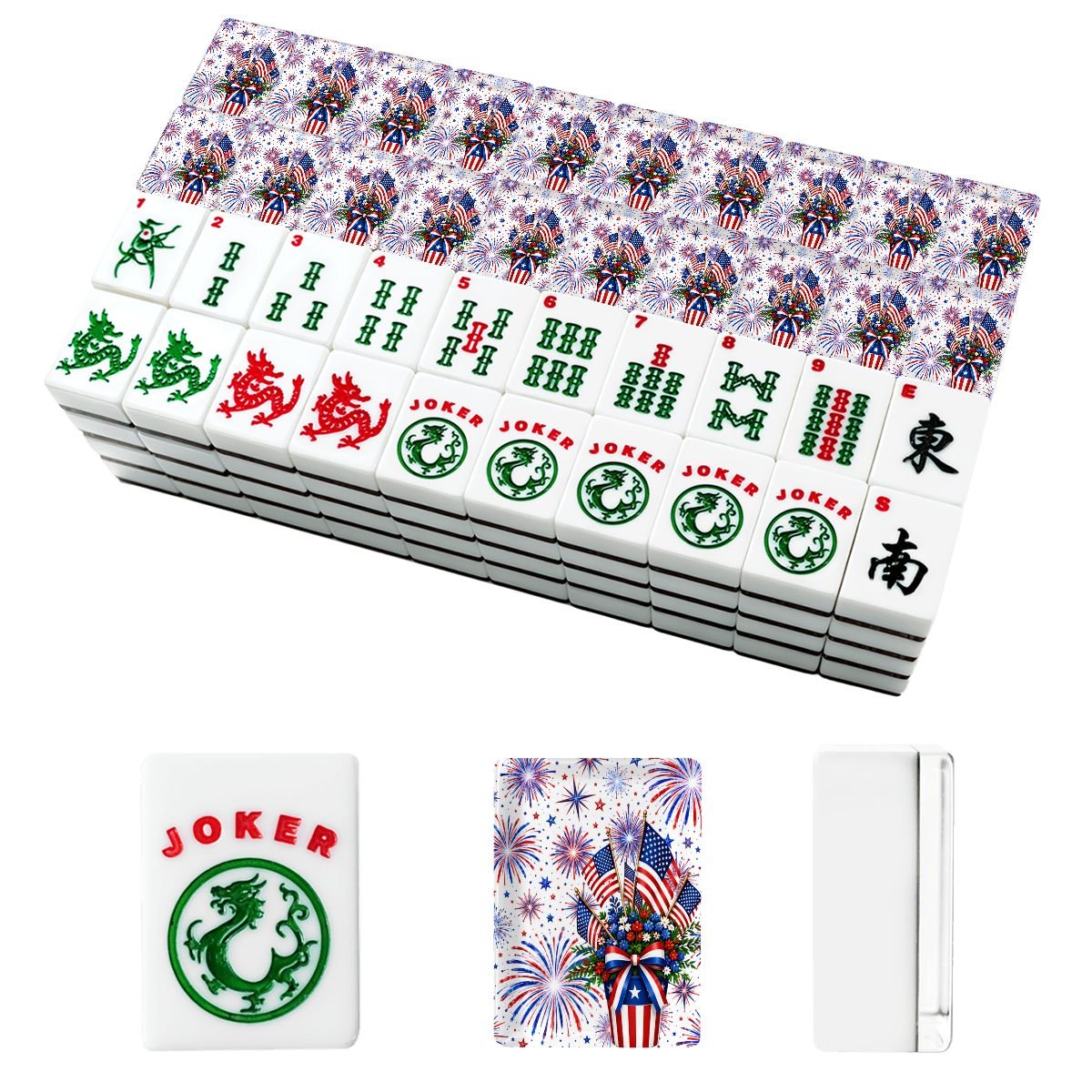 Starburst Americana Red White And Blue Patriotic American Mahjong Tiles And Carry Case - Splash Of Mahj And Color Co.