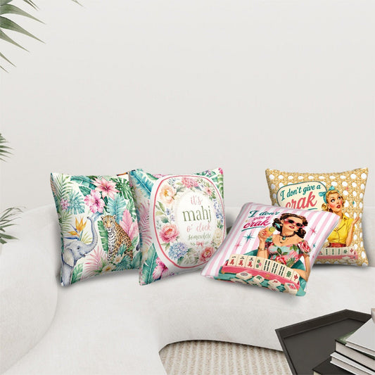 Mahjong Pillow Covers, Funny Mahj, Floral Preppy Designs For Mahj Studios Or Mahjong Room - Splash Of Mahj And Color Co.