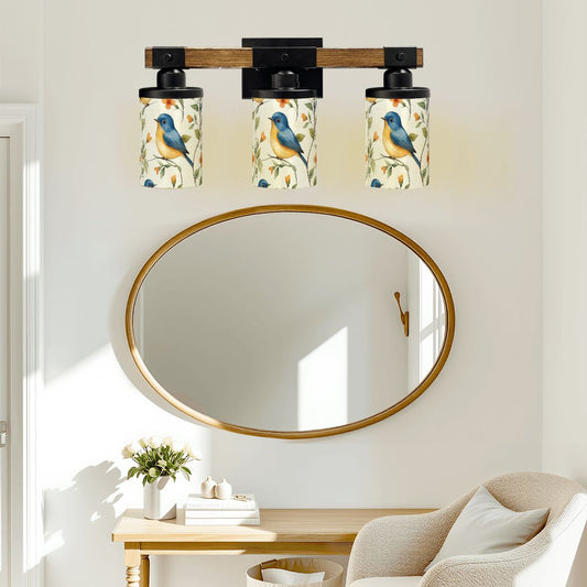 Blue Bird Floral Garden Asian Zen Vanity Light Fixture