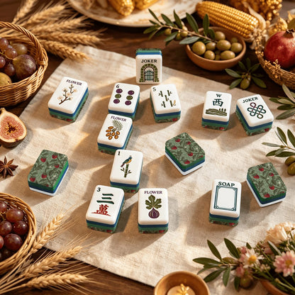 William Morris Strawberry Thief Green Earthy Botanical American Mahjong Tiles  And Carry Case