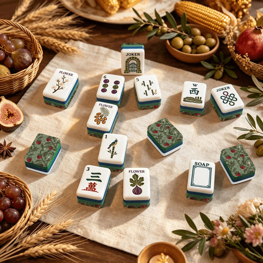 William Morris Strawberry Thief Green Earthy Botanical American Mahjong Tiles And Carry Case - Splash Of Mahj And Color Co.
