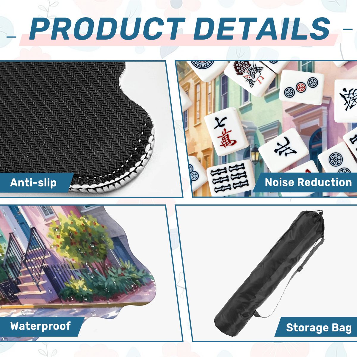 Charleston South Carolina Rainbow Row Dainty Scalloped Mahjong Mat - Splash of Color Co.