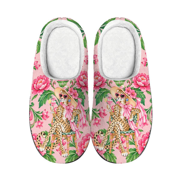 Diva Leopard Chinoiserie Plush House Slippers