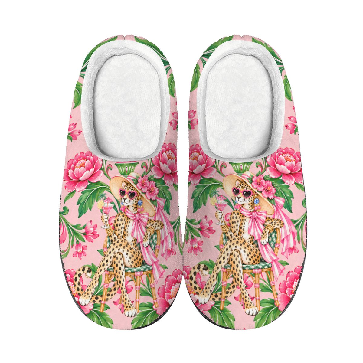 Diva Leopard Chinoiserie Plush House Slippers