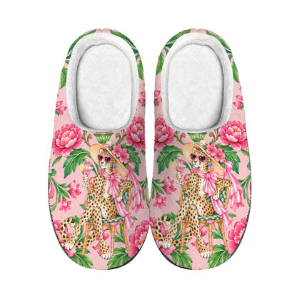 Diva Leopard Chinoiserie Plush House Slippers