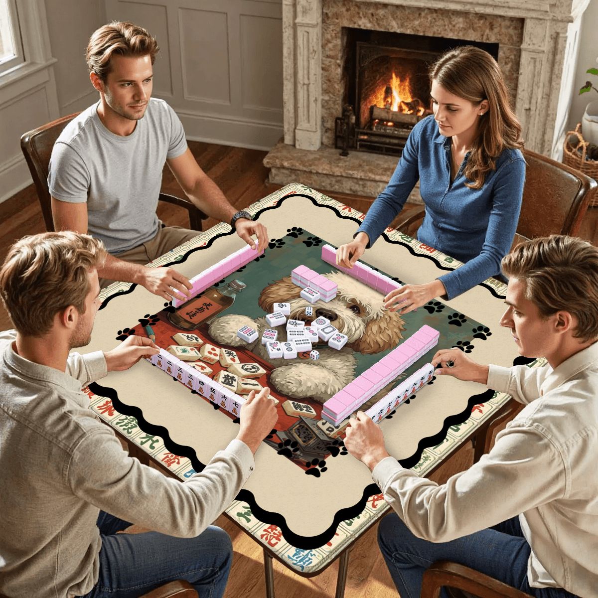 Doodle Dog Dog Playing Mahjong Mat - Splash of Color Co.