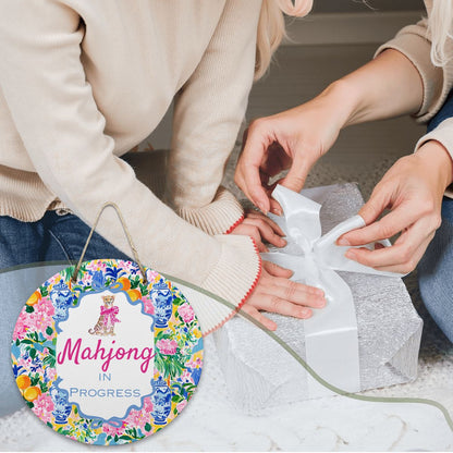 Mahjong In Progress Pretty Floral Chinoiserie Designed Round Sign - Splash of Color Co.