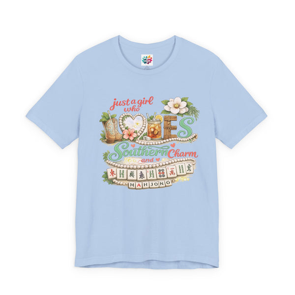 Just a Girl Who Loves Southern Charm Mahjong tee | Floral Mahjong Tiles Shirt - Splash of Color Co.