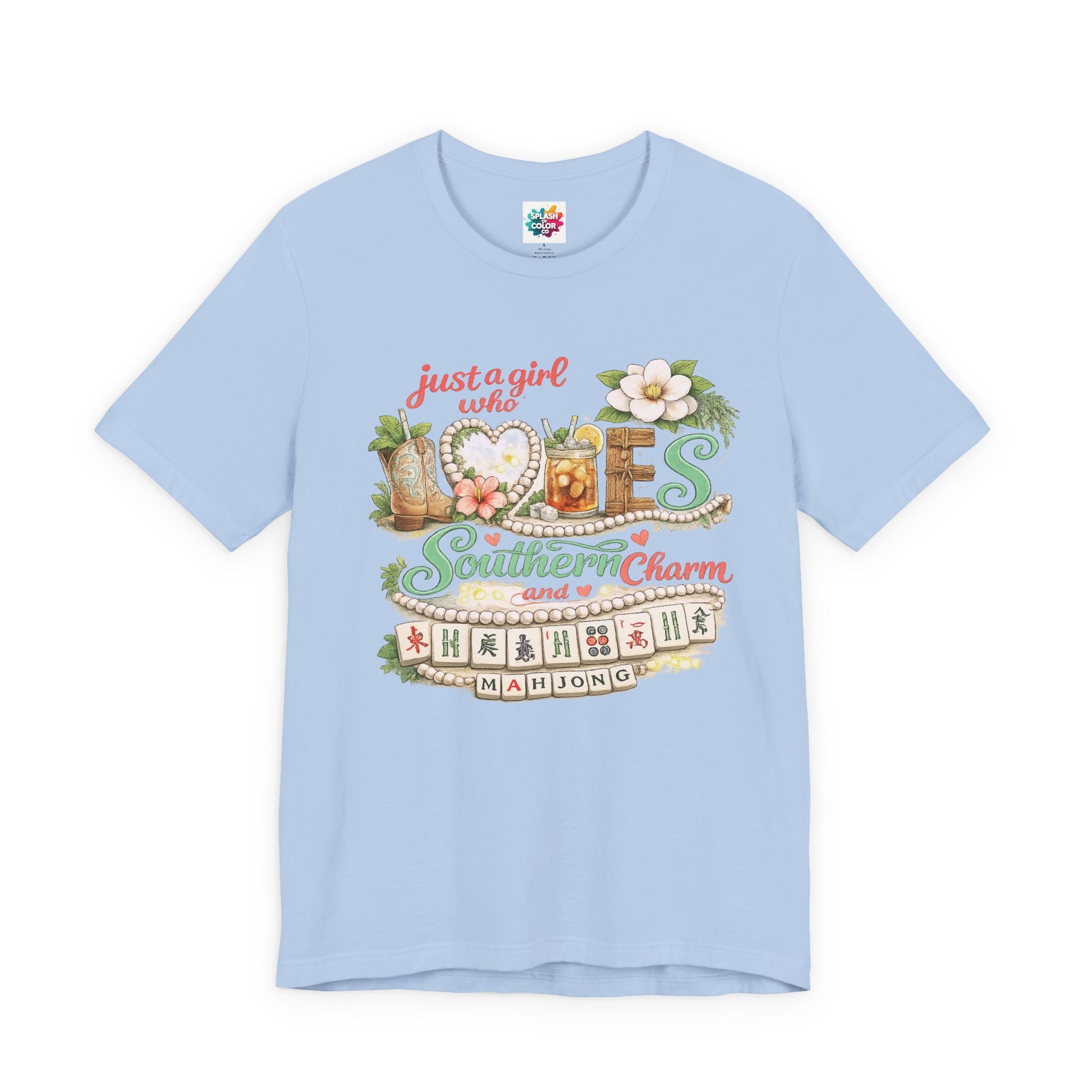 Just a Girl Who Loves Southern Charm Mahjong tee | Floral Mahjong Tiles Shirt - Splash of Color Co.
