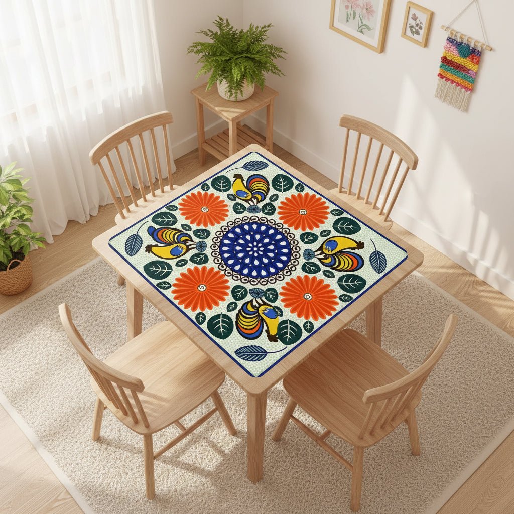 Roosters In The Sun Pottery Inspired Mahjong Mat - Splash Of Mahj And Color Co.