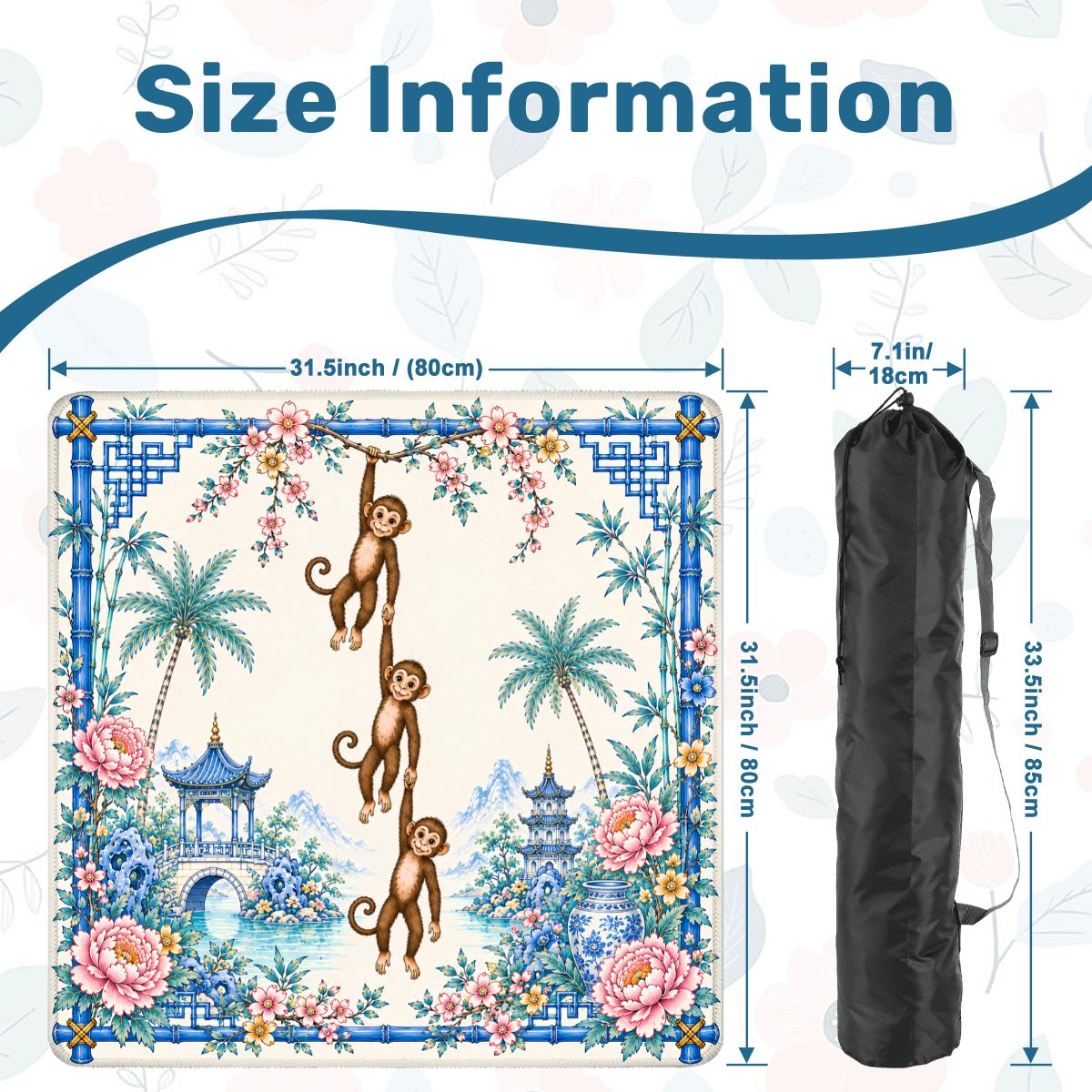 Monkey See, Monkey Mahj Chinoiserie Mahjong Mat - Splash Of Mahj And Color Co.