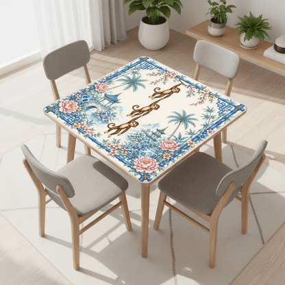 Monkey See, Monkey Mahj Chinoiserie Mahjong Mat - Splash Of Mahj And Color Co.