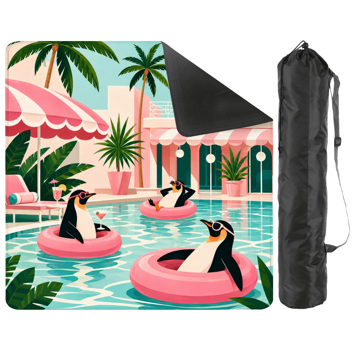 Penguins Poolside At The Palm Mini Travel Mahjong Mat - Splash Of Mahj And Color Co.
