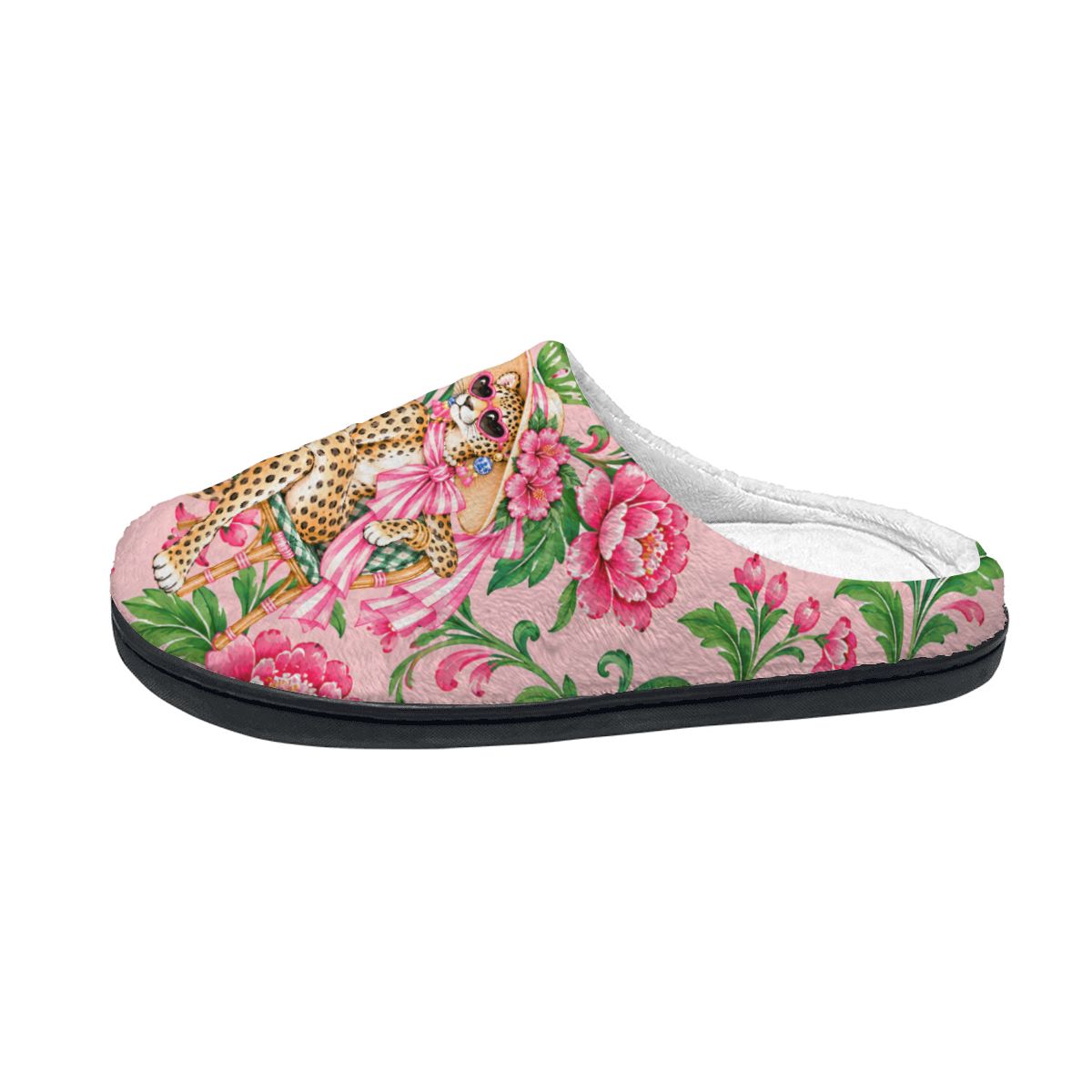 Diva Leopard Chinoiserie Plush House Slippers