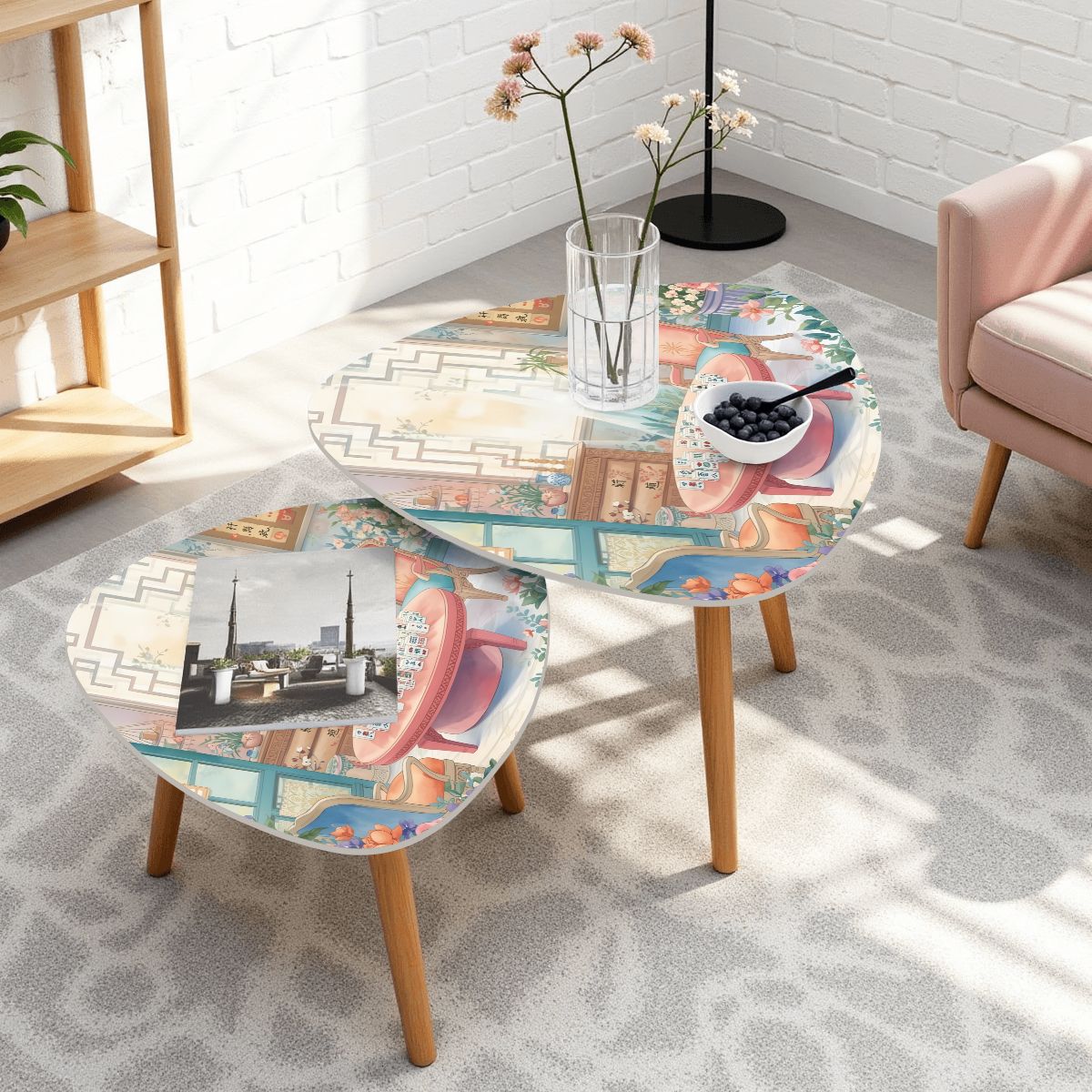 Mahjong Garden Tea Room Modern Nesting Tables - Splash of Color Co.