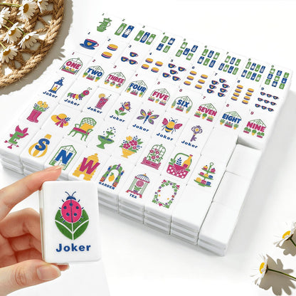 Lime Green Cheetah Garden American Mahjong Tiles (Floral Garden Style) With Carry Case