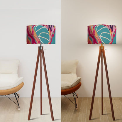 Boho Style Whimsical Watercolor Fusia Pink Teal Modern Tripod Floor Lamp