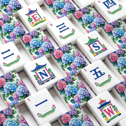 Blooming Hydrangeas Chinoiserie Mahjong Tiles With Carry Case - Splash Of Mahj And Color Co.