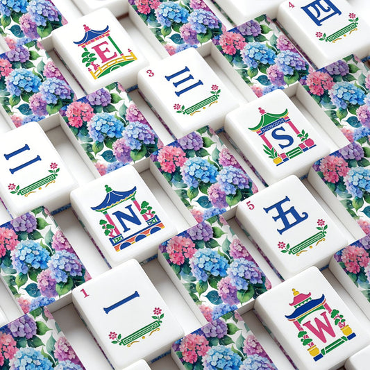 Blooming Hydrangeas Chinoiserie Mahjong Tiles With Carry Case - Splash Of Mahj And Color Co.