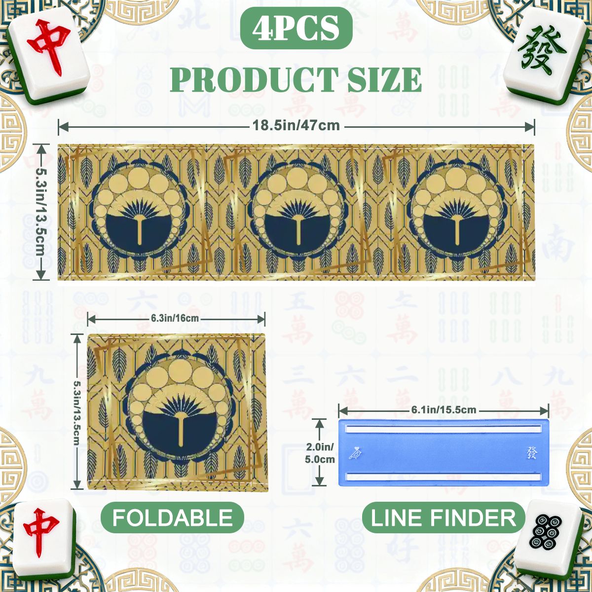 Art Deco Gilded Gold, Royal Blue 4 Mahjong Card Holder with Line Finder - Splash of Color Co.