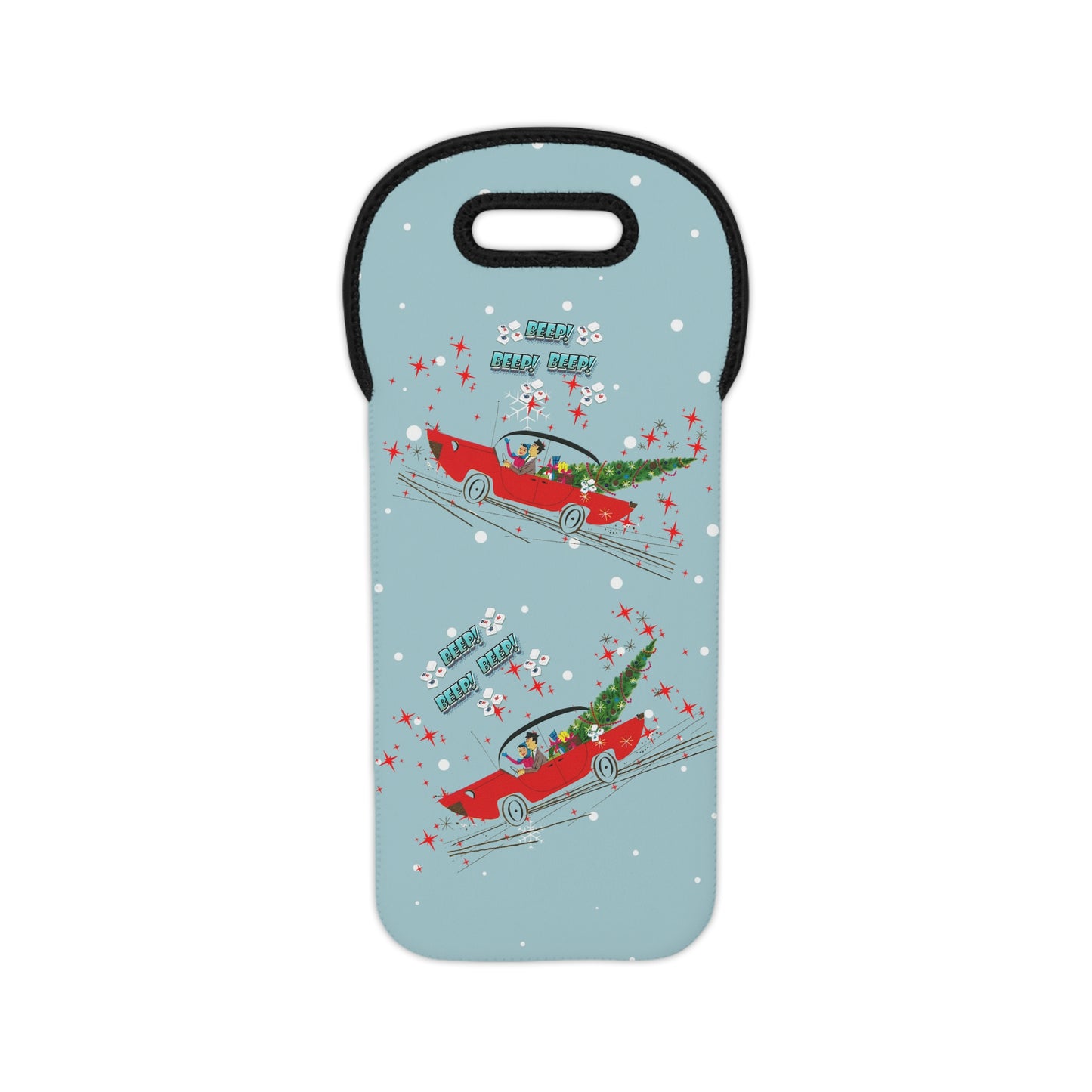 Mahjong  Christmas Festive Wine Tote Bag with Retro Car Design, Holiday Gift, Wine Lover's Accessory