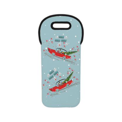 Mahjong  Christmas Festive Wine Tote Bag with Retro Car Design, Holiday Gift, Wine Lover's Accessory