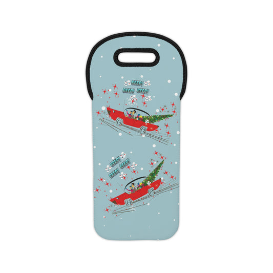 Mahjong  Christmas Festive Wine Tote Bag with Retro Car Design, Holiday Gift, Wine Lover's Accessory
