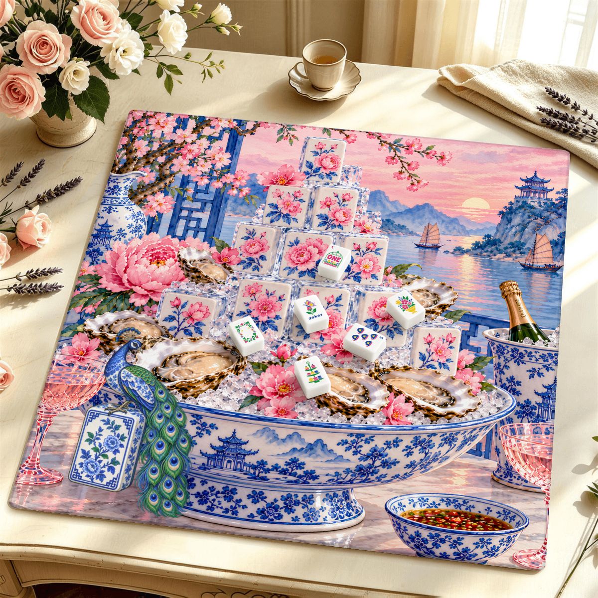 Pearls of the Mahj Sea Oyster Mahjong Mat Sleek Surface - Splash Of Mahj And Color Co.