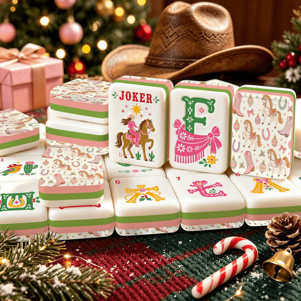 Wild West Wonderland Mahjong Western Christmas Layered Mahjong Tiles With Carry Case