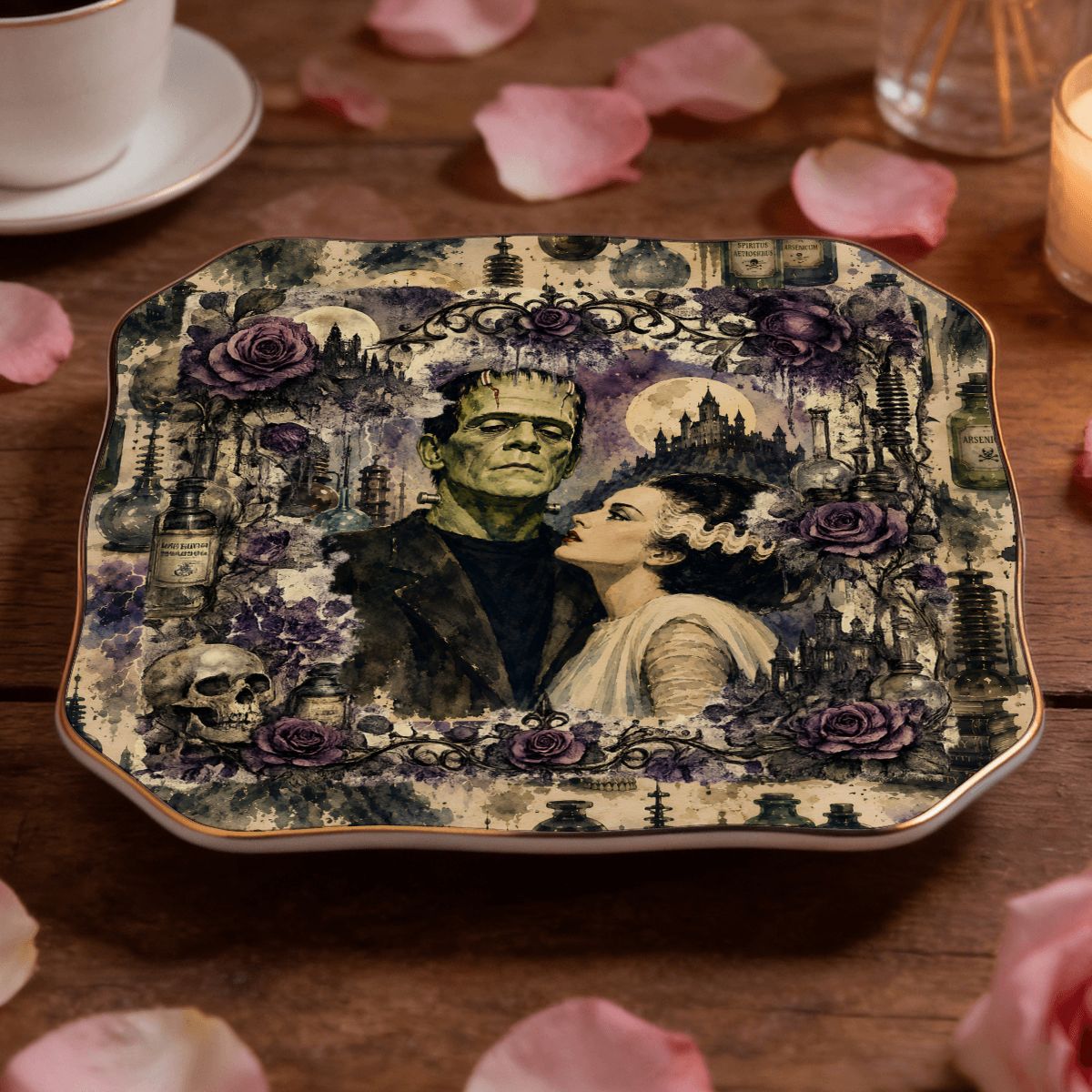 Frankenbride Scalloped Ceramic Mahjong Dice Tray