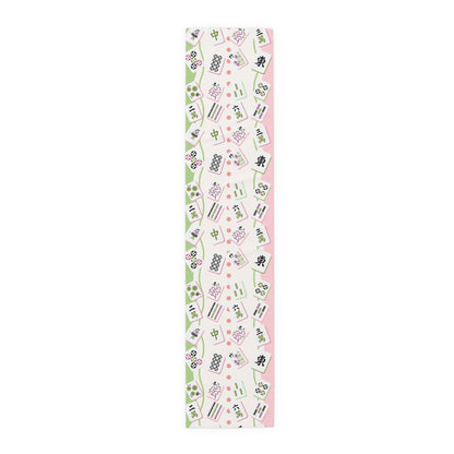 Mahjong Tiles Pattern Table Runner | Pink Green Mahjong Table Runner - Splash of Color Co.