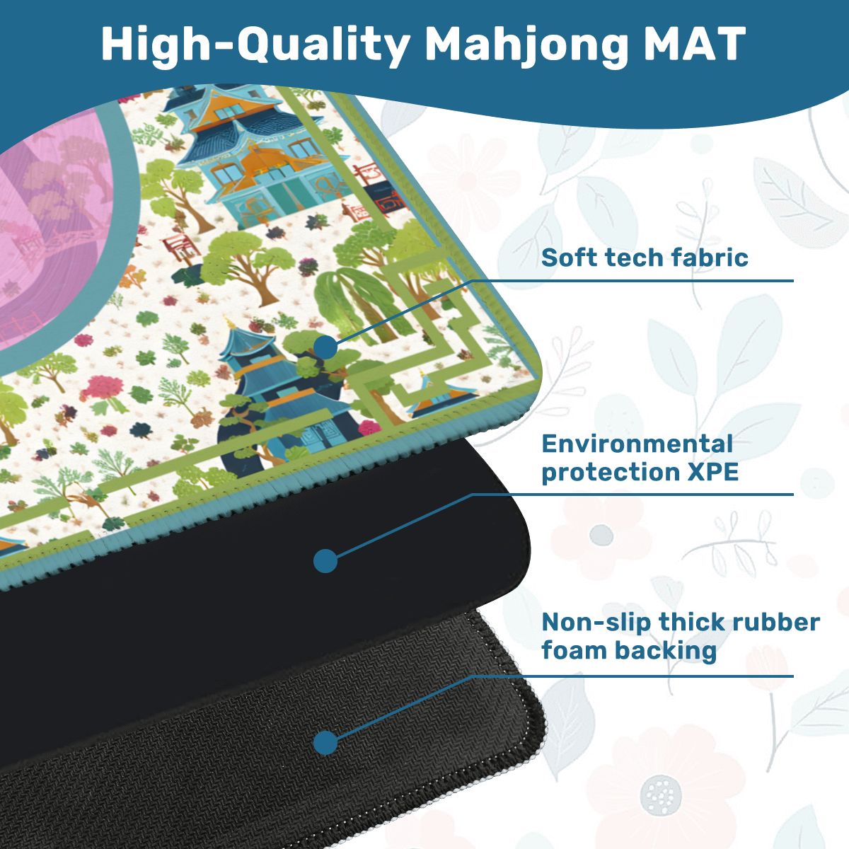 Mahjong Mat Chinoiserie Pagoda Asian Garden - Splash of Color Co.