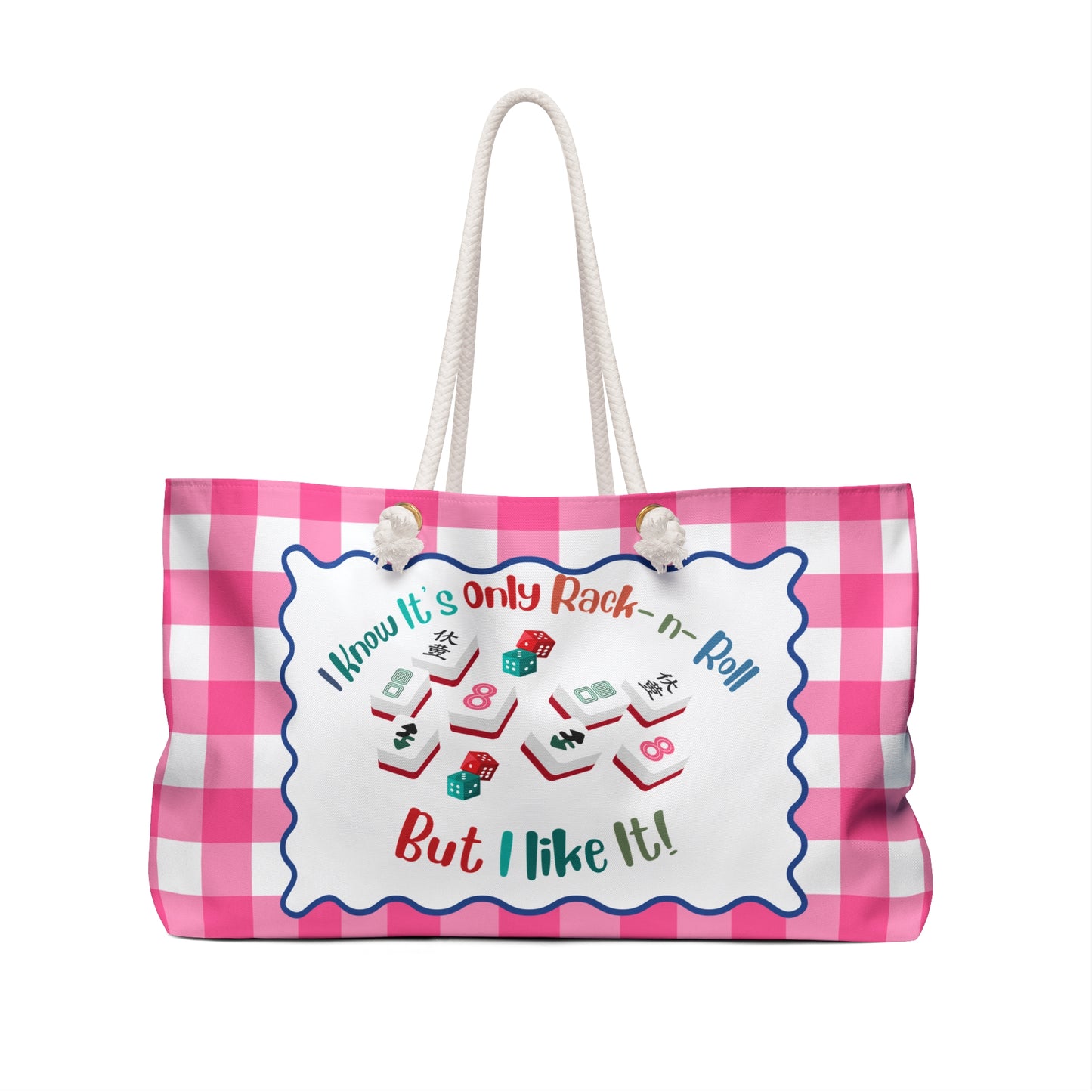 Mahjong Tile Accessory Bag, Pink Gingham Mahjong Design "I Know It's Only Rock - n - Roll But I Like It" - Splash of Color Co.