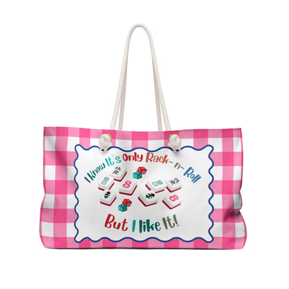 Mahjong Tile Accessory Bag, Pink Gingham Mahjong Design "I Know It's Only Rock - n - Roll But I Like It" - Splash of Color Co.