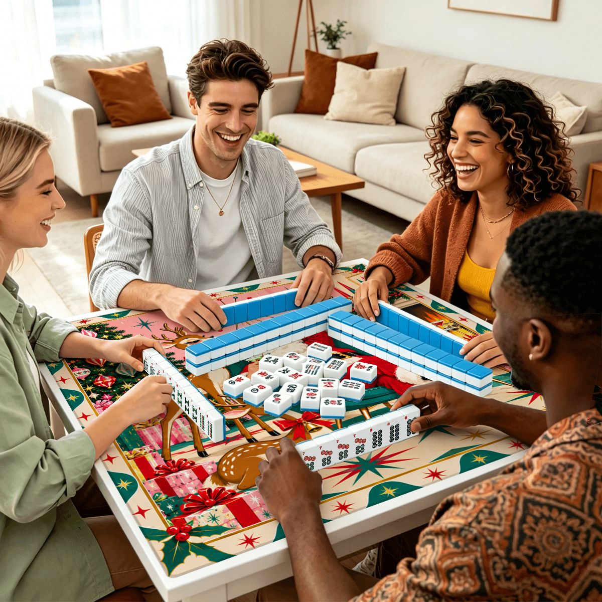 Santa Baby’s Cocktail Hour Mahjong Mat Sleek Surface - Splash Of Mahj And Color Co.
