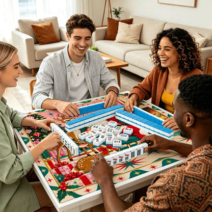 Santa Baby’s Cocktail Hour Mahjong Mat Sleek Surface - Splash Of Mahj And Color Co.