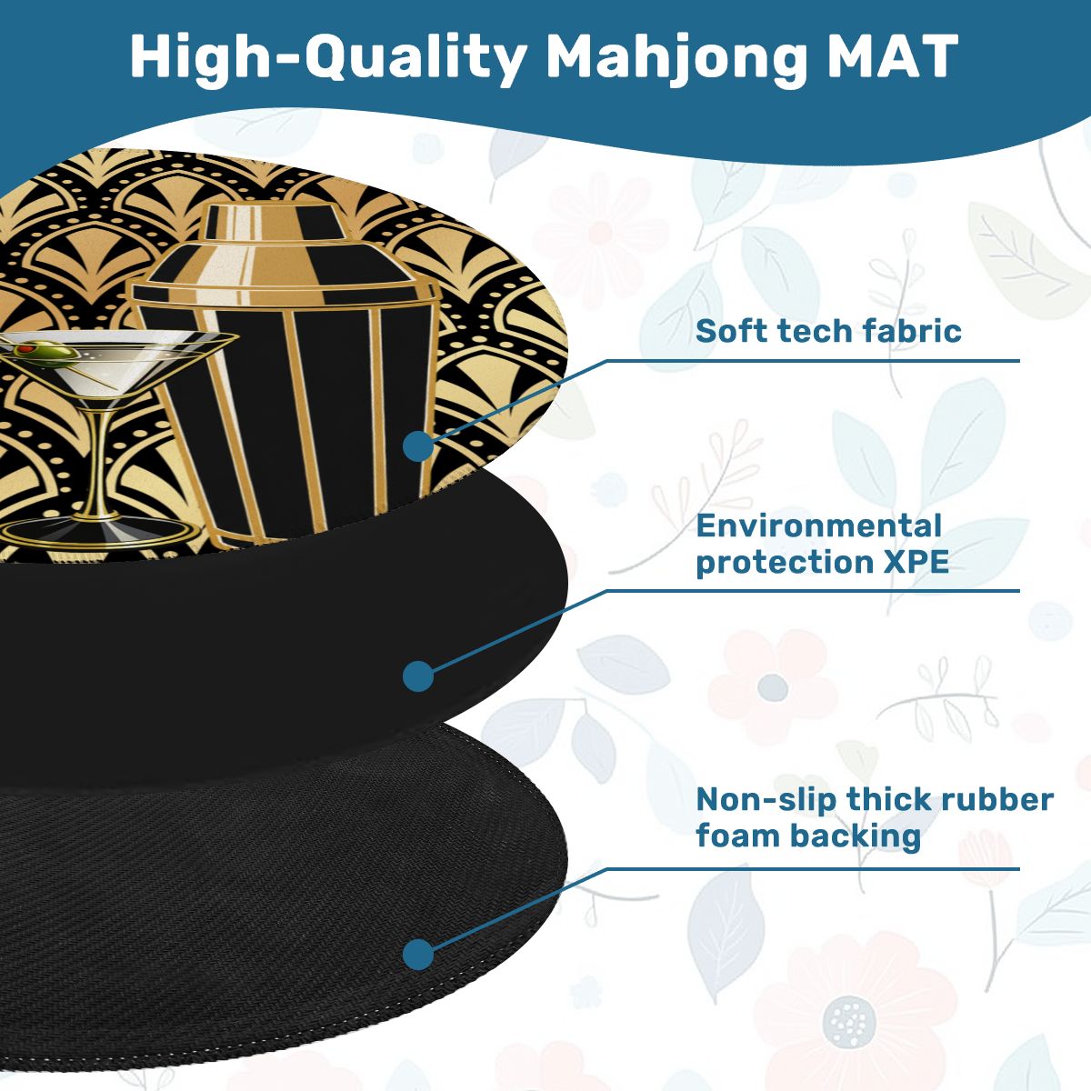 The Speakeasy Art Deco Martini Cocktail And Shaker Round Mahjong Mat