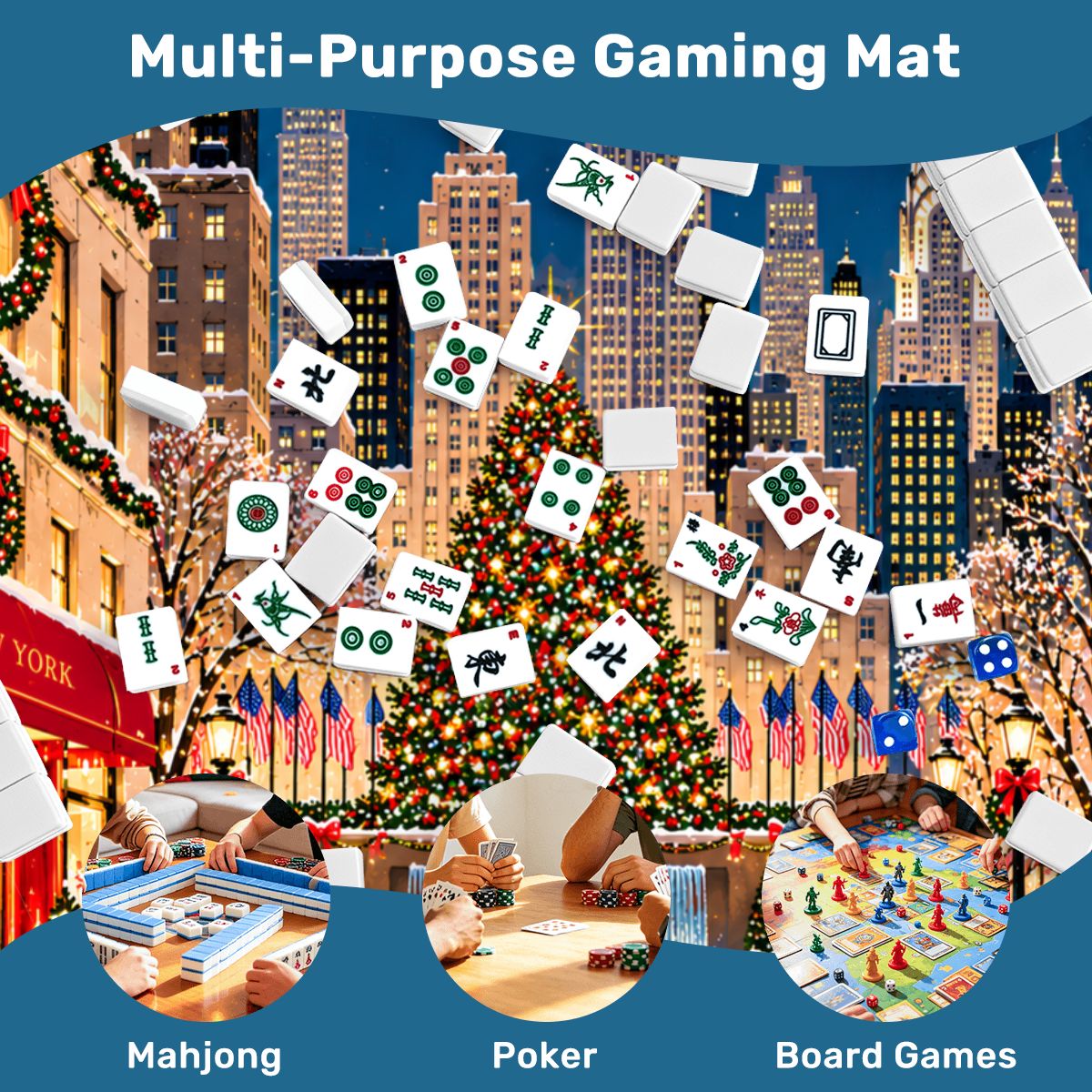 New York City Rockefeller Station Mahjong Mat Sleek Surface - Splash Of Mahj And Color Co.