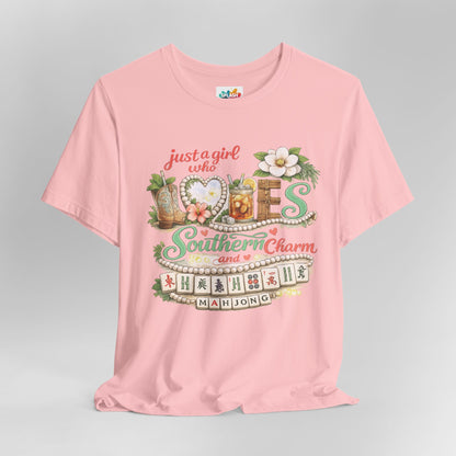 Just a Girl Who Loves Southern Charm Mahjong tee | Floral Mahjong Tiles Shirt - Splash of Color Co.