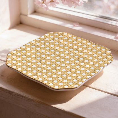 Vintage Cane You Dig It, Scalloped Ceramic Mahjong Dice Tray