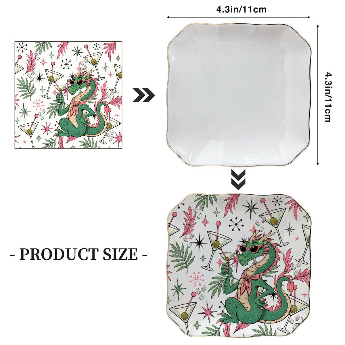 The Tipsy Dragon Scalloped Ceramic Mahjong Dice Tray - Splash Of Mahj And Color Co.