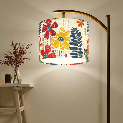 Heritage Floral Preppy Boho Modern Blue, Yellow, Red, Green Arc Floor Lamp