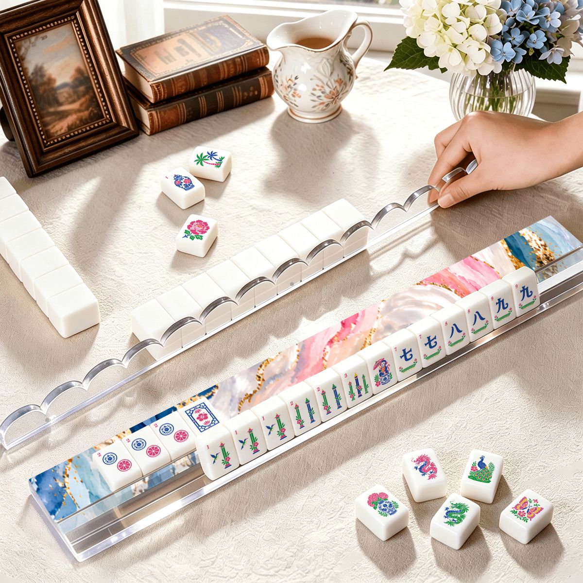 Pearls Of Mahj Extended Mahjong Rack Set of 4 Scalloped Magnetic Tile Pusher - Splash Of Mahj And Color Co.