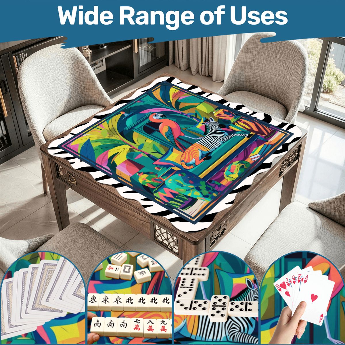 Wild Thang Animal Safari Scalloped Mahjong Mat - Splash of Color Co.