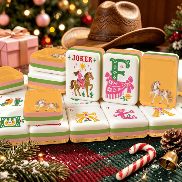 Holiday Ho Down Western Christmas Mahjong Tiles Layered And Engraved
