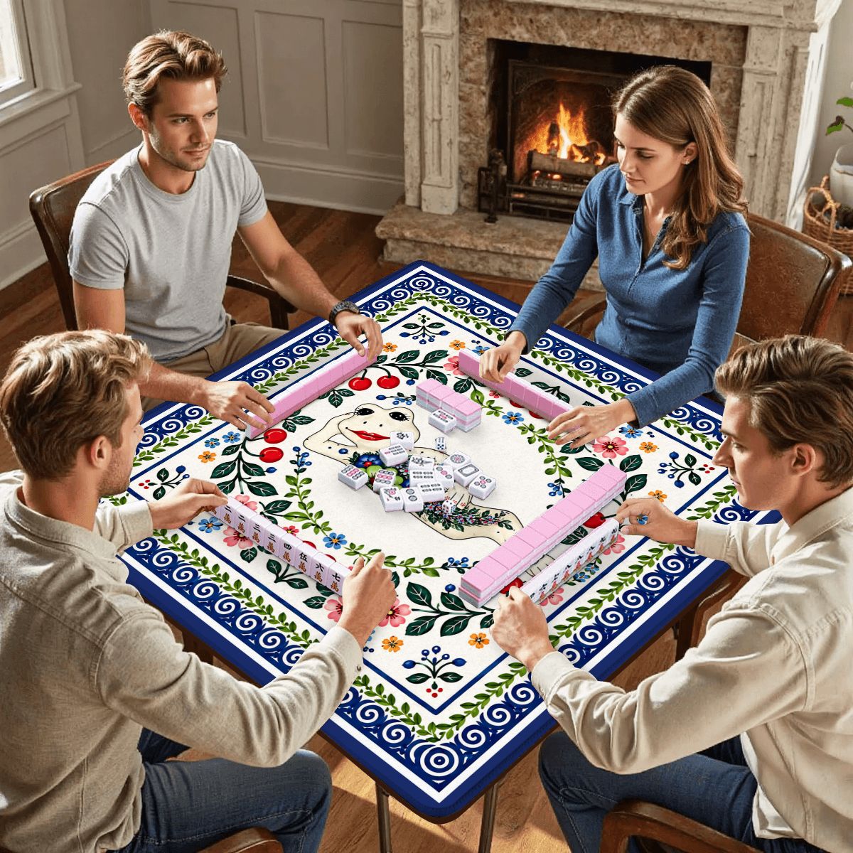 Cherry Toad Polish Pottery Inspired Mahjong Mat - Splash Of Mahj And Color Co.