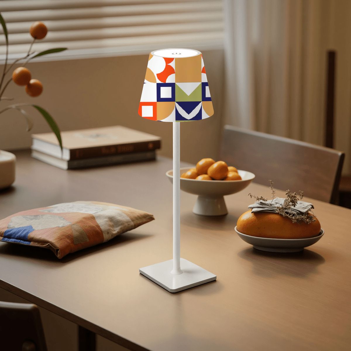 Modern Mahjong Geometric Orange Green Navy Blue LED Cordless Table Lamp