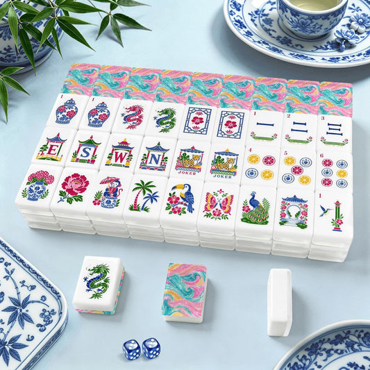 The Tide Is High Chinoiserie Engraved Mahjong Tiles And Carry Case - Splash Of Mahj And Color Co.