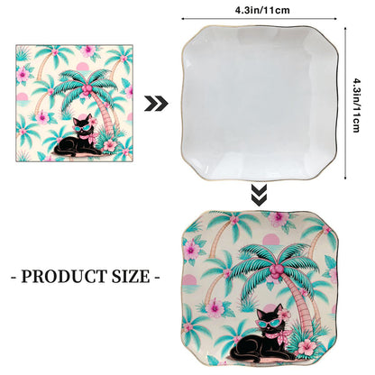 Meow Tropical Paradice Floral Scalloped Ceramic Mahjong Dice Tray